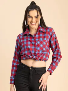 Moomaya Spread Collar Long Sleeves Opaque Checked Casual Shirt