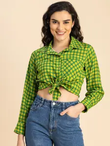 Moomaya Printed Long Sleeves Spread Collar Shirt Opaque Checked Casual Shirt