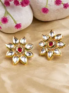 SwaDev Gold-Plated Kundan-Studded Floral Studs Earrings