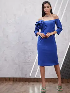 Athena Off-Shoulder Neck Scuba Three-Quarter Sleeves Opaque A-Line Dress