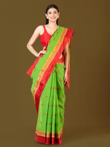 HOUSE OF ARLI Green & Red Woven Design Pure Cotton Taant Saree