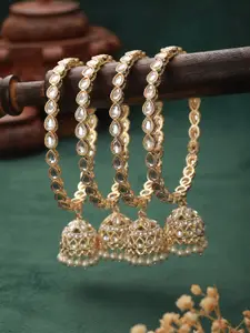 Jazz and Sizzle Set Of 4 Gold-Plated Kundan-Studded & Pearls-Beaded Bangles