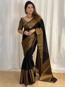 RadadiyaTRD Black & Gold-Toned Zari Silk Cotton Saree