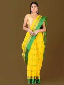 HOUSE OF ARLI Yellow & Green Woven Design Pure Cotton Taant Saree