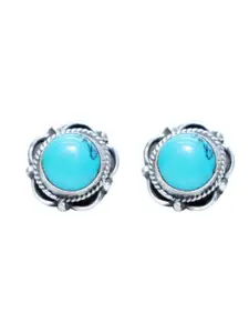 Abhooshan 92.5 Sterling Silver Turquoise Oxidised Contemporary Studs Earrings