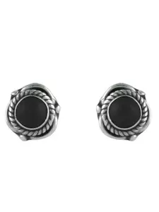Abhooshan 92.5 Sterling Silver Floral Onyx Studded Studs Earrings