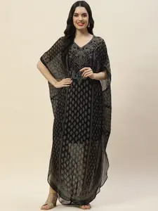 Meena Bazaar Ethnic Motifs Printed Kimono Sleeves Georgette Kaftan Kurta With Inner Slip