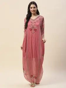 Meena Bazaar Ethnic Motifs Embroidered Flared Sleeves Sequinned Georgette Kurta