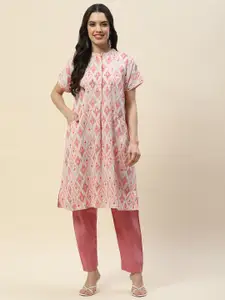 Meena Bazaar Ethnic Motifs Printed Mandarin Collar Cotton A-Line Kurta