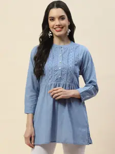 Meena Bazaar Mandarin Collar Pure Cotton A-Line Kurti