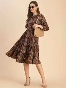 Moomaya Ethnic Motifs Print A-Line Tiered Dress