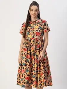 Moomaya Floral Print Fit & Flare Midi Dress