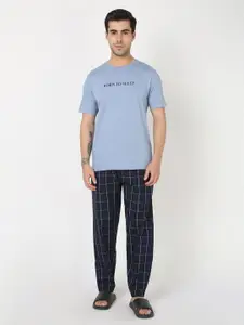 R&B Typography Printed Pure Cotton T-Shirt & Checked Pyjamas