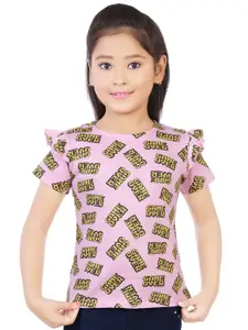 CELEBRITY CLUB Girl Printed Round Neck Short Sleeves Cotton Top