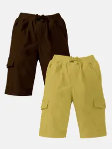 KiddoPanti Boys Pack Of 2 Mid-Rise Knee Length Cargo Shorts