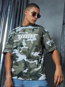 Bewakoof Heavy Duty Camouflage Printed Cotton Oversized Applique T-shirt