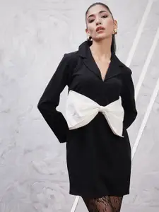 Athena Shirt Collar Long Sleeves Scuba Bow Detail Sheath Dress