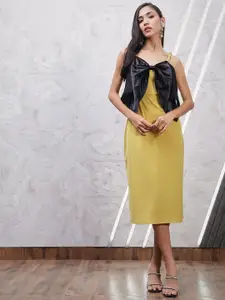 Athena Shoulder Straps Bow Detailed Sheath Midi Dress