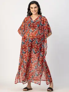 Moomaya Floral Print Kimono Sleeve Georgette Kaftan Maxi Dress