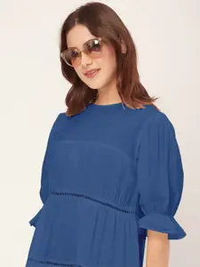 Moomaya Round Neck Bell Sleeve A-Line Tiered Dress
