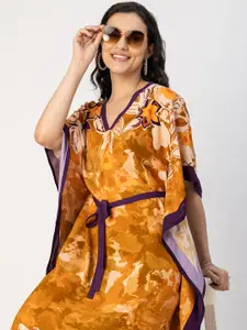 Moomaya Floral Printed Kimono Sleeves Kaftan Maxi Dress