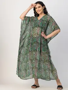 Moomaya Print Kimono Sleeve Georgette Kaftan Maxi Dress