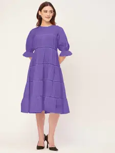 Moomaya Round Neck Short Sleeves Knee Length Tiered Dress