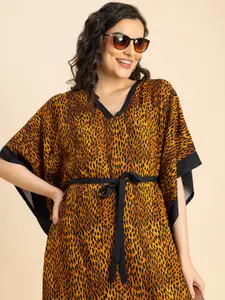 Moomaya Animal Printed Kimono Sleeves Kaftan Maxi Dress