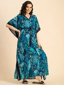 Moomaya Abstract Printed Kimono Sleeves Kaftan Maxi Dress
