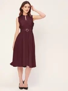 Moomaya Sleeveless Band Collar Fit & Flare Midi Dress