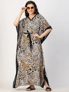 Moomaya Animal Print Kimono Sleeve Kaftan Maxi Dress