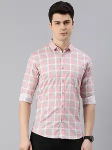 Majestic Man Checked Spread Collar Cotton Slim Fit Opaque Casual Shirt