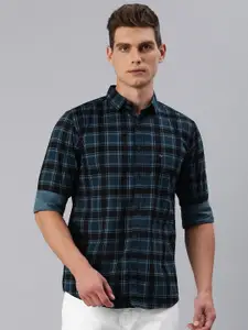 Majestic Man Blue Slim Fit Tartan Checks Opaque Pure Cotton Casual Shirt