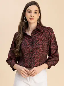 Moomaya Printed Spread Collar Three-Quarter Sleeves Spread Collar Casual Shirt