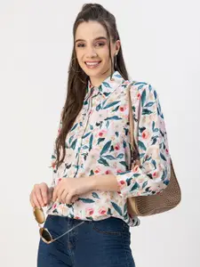 Moomaya Floral Printed Opaque Satin Casual Shirt