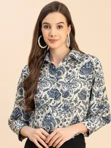 Moomaya Spread Collar Long Sleeves Floral Satin Printed Casual Shirt