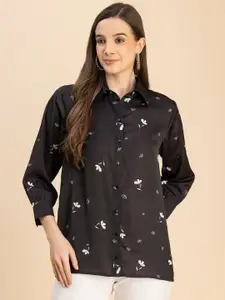 Moomaya Floral Printed Opaque Satin Casual Shirt