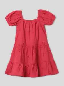 Somersault Girls Square Neck Puff Sleeve Cotton A-Line Casual Dress