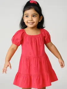 Somersault Girls Square Neck Puff Sleeve Cotton A-Line Casual Dress