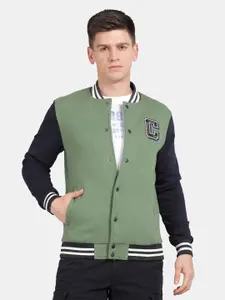 t-base Typography Printed Mock Collar Varsity Jacket