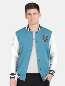 t-base Typography Printed Stand Collar Varsity Jacket