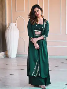 Ashiya Fab Embellished Top & Palazzo Co-Ord Set With Shrug