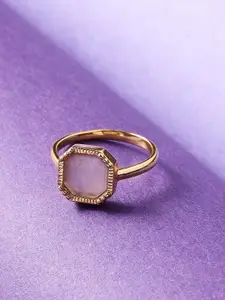 Accessorize London Women 14K Gold Plated Z Hlng Stone Square Slice Rose Qrtz Ring