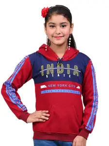 BAESD Girls Typography Printed Full Sleeve Cotton Hooded Sweatshirt