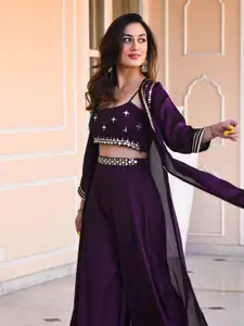 Ashiya Fab Women Purple Embellished Top with Palazzos