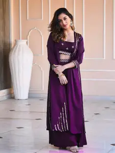 Ashiya Fab Women Embellished Top & Palazzos With Shrug Co-Ords Set