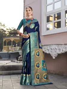 Anouk Navy Blue & Gold Toned Woven Design Ethnic Motifs Zari Art Silk Kanjeevaram Saree