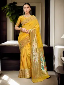 Anouk Yellow & Green Woven Design Ethnic Motifs Art Silk Paithani Saree