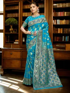 Anouk Turquoise Blue & Gold Toned Woven Design Zari Art Silk Paithani Saree