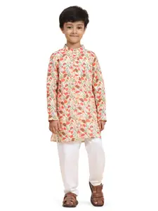 BAESD Boys Floral Printed Mandarin Collar Regular Kurta with Pyjamas